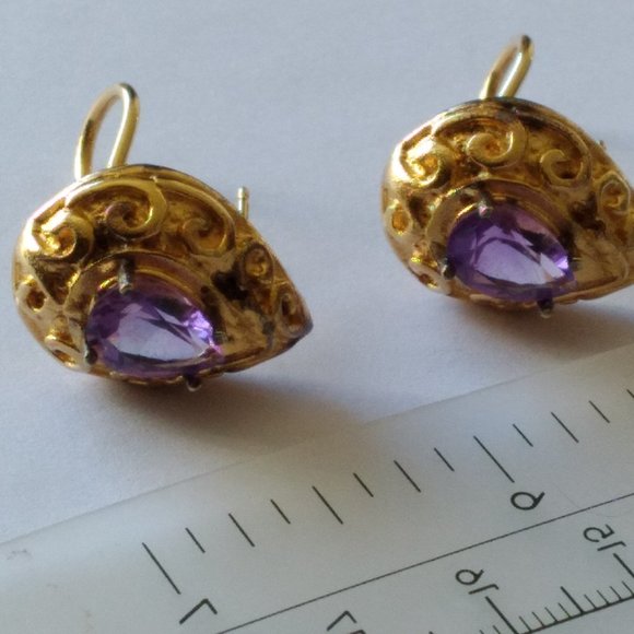 24kt gold vermeil and amethyst filigree pierced earrings - Picture 1 of 6